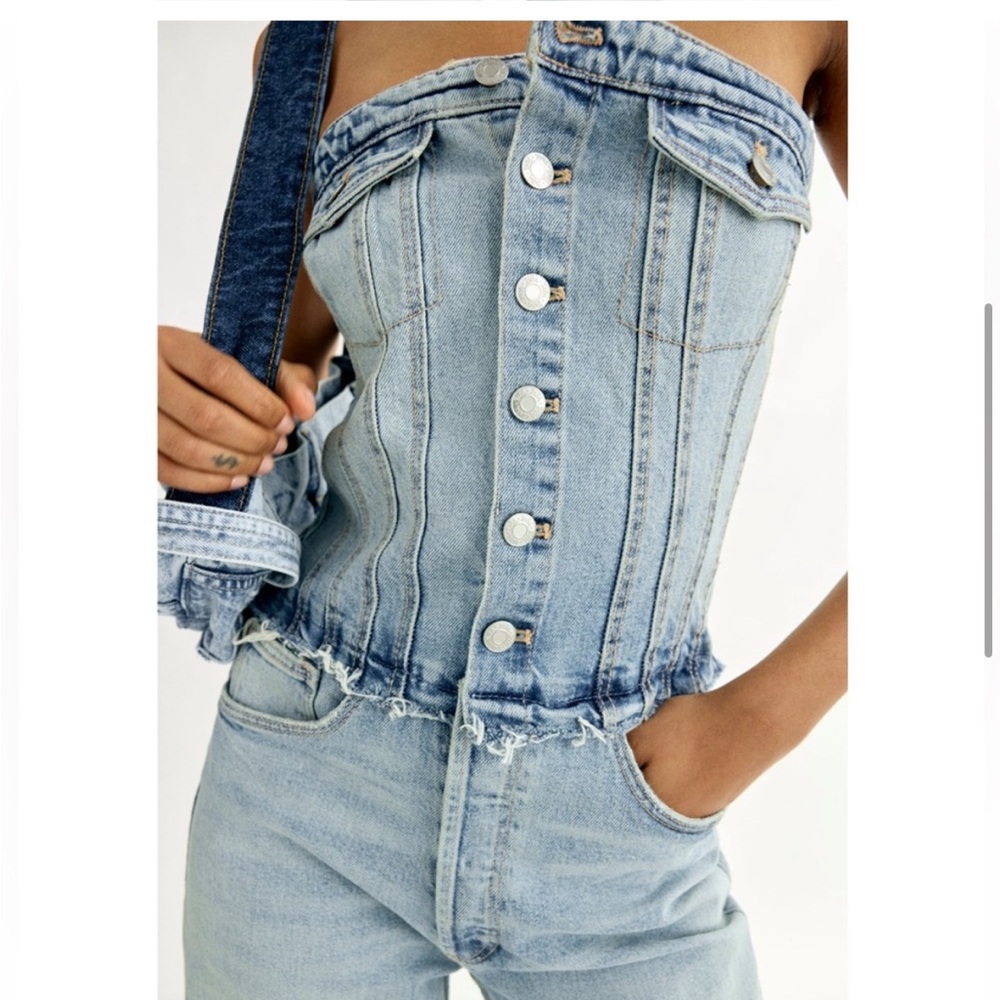 Zara denim light wash tube jumpsuit size medium - Picture 12 of 13
